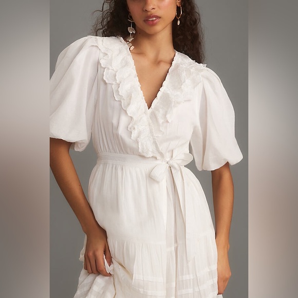 Anthropologie Love the Label Short-Sleeve Ruffled Tiered Wrap Maxi Dress - Picture 3 of 10